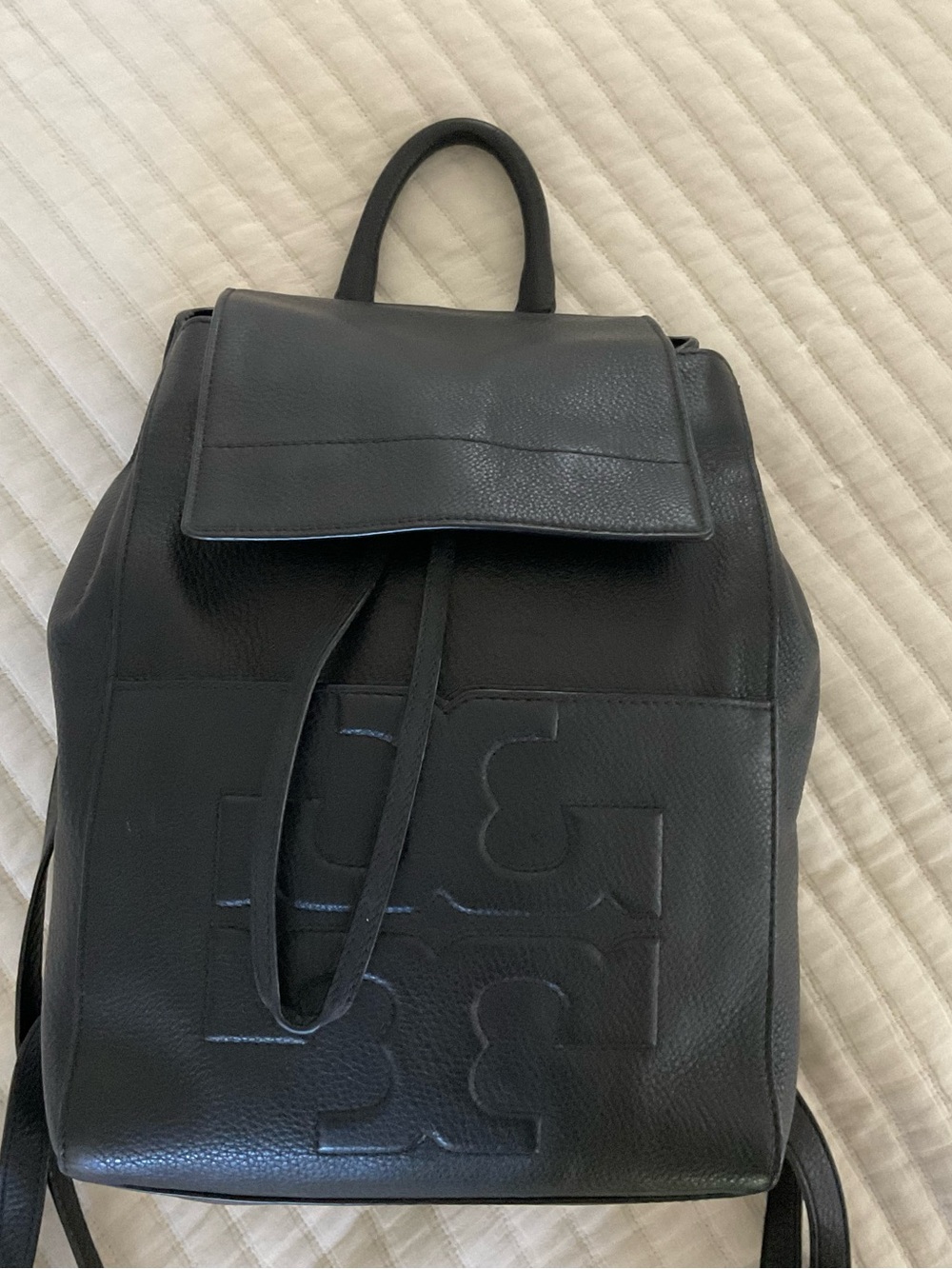 Tory Burch Black Leather Logo Backpack